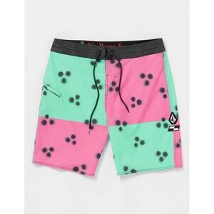VOLCOM x Schroff Stoney Board Shorts Swim Trunks Pink Aqua Men's Sz 36 *NEW* $70